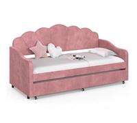 IDMarket - Lit Banquette gigogne Coquillage Rose poudré | AMANDA 2 x 90 x 190 cm avec sommiers