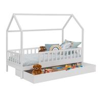 IDMarket - Lit cabane Enfant 80 x 160 CM NEREE Blanc avec 1 tiroir gigogne et de Rangement