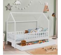 IDMarket - Lit cabane Enfant 80 x 160 CM NEREE Blanc avec 1 tiroir gigogne et de Rangement