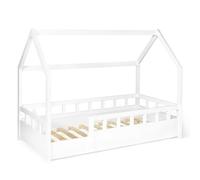 IDMarket - Lit cabane Enfant 80 x 160 CM NEREE Blanc avec sommier et barrières