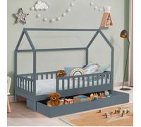 IDMarket - Lit cabane Enfant 80 x 160 CM NEREE Gris avec 1 tiroir gigogne et de Rangement