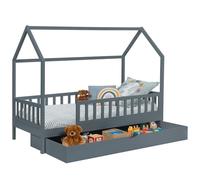IDMarket - Lit cabane Enfant 80 x 160 CM NEREE Gris avec 1 tiroir gigogne et de Rangement