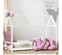 IDMARKET Lit cabane enfant 90 x 190 cm NESSI blanc avec sommier et barrières