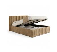 IDMarket - Lit Coffre Double Alba avec tête de lit et sommier 140 x 190 cm Velours Taupe