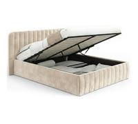 IDMARKET Lit coffre double ALBA avec tête de lit et sommier 160 x 200 cm velours beige