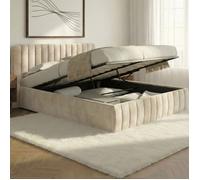 IDMarket Lit coffre double ALBA avec tête de lit et sommier 140 x 190 cm velours beige