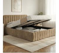 IDMarket - Lit Coffre Double Alba avec tête de lit et sommier 140 x 190 cm Velours Taupe