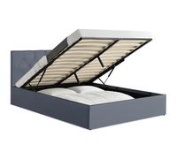 IDMarket - Lit Coffre Double Austin 140 x 190 cm PVC Gris | Avec tête de lit et sommier