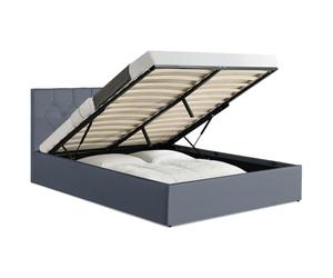IDMarket - Lit coffre double AUSTIN 140 x 190 cm PVC gris | Avec tête de lit et sommier