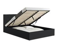IDMarket - Lit Coffre Double Austin 140 x 190 cm PVC Noir | Avec tête de lit et sommier