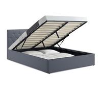 IDMarket - Lit Coffre Double Austin 160 x 200 cm PVC Gris | Avec tête de lit et sommier