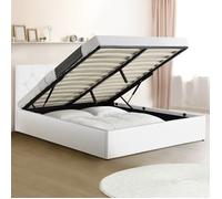 IDMarket Lit coffre double Austin avec tête de lit et sommier 140 x 190 cm PVC Blanc