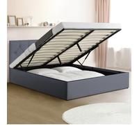 IDMarket – Lit coffre double Austin – Avec sommier 140 x 190 cm – PVC gris