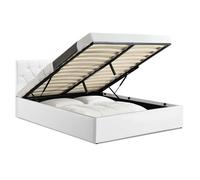 IDMarket - Lit Coffre Double Austin avec tête de lit et sommier 160 x 200 cm PVC Blanc