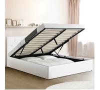 IDMarket - Lit Coffre Double Austin avec tête de lit et sommier 160 x 200 cm PVC Blanc