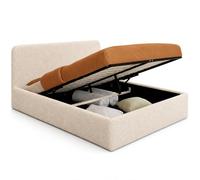 IDMarket - Lit Coffre Double Bradford avec tête de lit et sommier 140 x 190 cm Tissu Bouclette