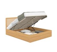 IDMarket - Lit Coffre Double EDHEN 140 x 190 cm Coloris Bois | Avec tête de lit cannage et sommier