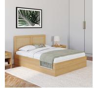 IDMarket - Lit Coffre Double EDHEN avec tête de lit cannage et sommier 140 x 190 cm Coloris Bois