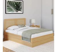 IDMarket - Lit Coffre Double EDHEN avec tête de lit cannage et sommier 140 x 190 cm Coloris Bois