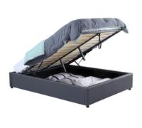 IDMarket - Lit Coffre Double Miami avec sommier 140 x 190 cm PVC Gris