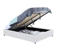 IDMarket - Lit Coffre Double Miami avec sommier 160 x 200 cm PVC Blanc