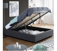 IDMarket – Lit coffre double Miami avec sommier 160 x 200 cm PVC gris