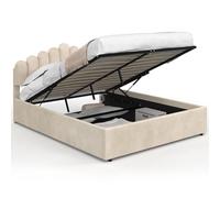IDMarket - Lit Coffre Double NOELIE avec tête de lit et sommier 140 x 190 cm Velours Beige