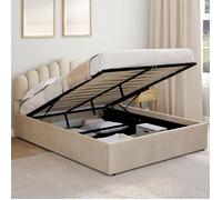 IDMarket - Lit Coffre Double NOELIE avec tête de lit et sommier 140 x 190 cm Velours Beige