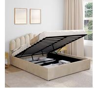 Lit coffre double NOELIE avec tête de lit et sommier 160 x 200 cm velours beige