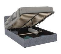 IDMarket - Lit Coffre Double Norfolk avec tête de lit et sommier 140 x 190 cm Tissu Gris Anthracite