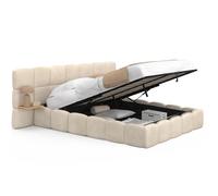 IDMarket - Lit Coffre Double Nuage 140 x 190 cm Velours Beige