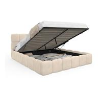 IDMarket - Lit Coffre Double Nuage 160 x 200 cm Velours Beige | Avec tête de lit matelassée et sommier