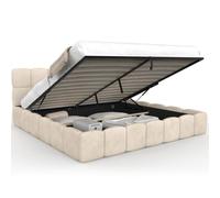 IDMarket - Lit Coffre Double Nuage 180 x 200 cm Velours Beige | Avec tête de lit matelassée et sommier