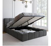 IDMARKET Lit coffre double NUAGE avec tête de lit matelassée et sommier 140 x 190 cm velours gris