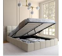 IDMARKET Lit coffre double NUAGE avec tête de lit matelassée et sommier 160 x 200 cm tissu bouclette blanc
