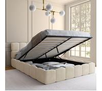 IDMarket - Lit Coffre Double Nuage avec tête de lit matelassée et sommier 160 x 200 cm Velours Beige