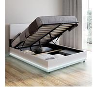 IDMarket – Lit coffre OWEN 140x190 cm 2 places PVC blanc avec sommier et LED intégrées