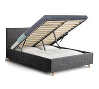 IDMarket - Lit Coffre Double scandinave LULEA avec tête de lit et sommier 140 x 190 cm Tissu Gris Anthracite