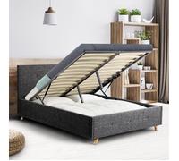 IDMarket - Lit coffre LULEA double scandinave 140 x 190 cm tête de lit tissu gris anthracite