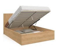 IDMarket - Lit Coffre Double Seaside 140 x 190 cm Effet Lattes et Bois | Avec tête de lit juliette et sommier