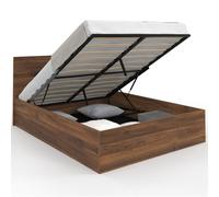 IDMarket - Lit Coffre Double Seaside 140 x 190 cm Effet Noyer | Avec tête de lit oreiller et sommier