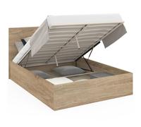 IDMarket - Lit Coffre Double Seaside 140x190 cm façon hêtre | Avec tête de lit oreiller et sommier