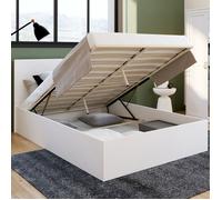 IDMARKET Lit coffre double SEASIDE avec tête de lit et sommier 140 x 190 cm blanc