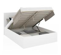 IDMarket - Lit Coffre Double Seaside avec tête de lit et sommier 140 x 190 cm Blanc