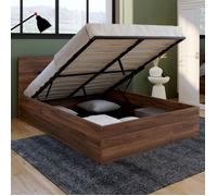 IDMARKET Lit coffre double SEASIDE avec tête de lit et sommier 140 x 190 cm effet noyer