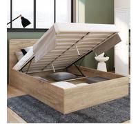 IDMarket – Lit coffre double Seaside – tête de lit et sommier 140x190 cm façon hêtre