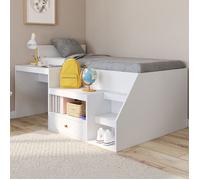 IDMarket - Lit combiné avec sommier, Bureau et Rangement Leopold 90 x 190 cm Blanc