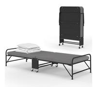 IDMarket - Lit d'appoint Pliant 1 Personne ZAK 70 x 190 cm Gris et Noir | Avec sommier et matelas, pliant, métal noir et matelas gris