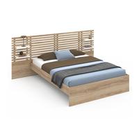 IDMarket - Lit Double Amalia avec tête de lit, étagères suspendues et sommier 140 x 190 cm hêtre et Blanc