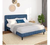 IDMarket - Lit double Annie avec tête de lit et sommier 140 x 190 cm velours bleu